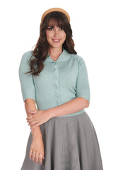 APRIL SHORT SLEEVE CARDIGAN-Aqua