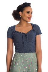 Banned Retro Sweetheart Striped Dannii Top Navy