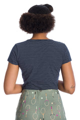 Banned Retro Sweetheart Striped Dannii Top Navy