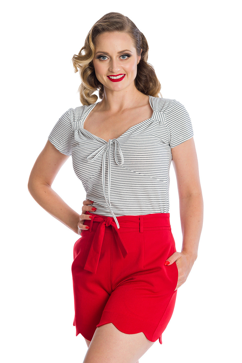 Banned Retro Sweetheart Striped Dannii Top White