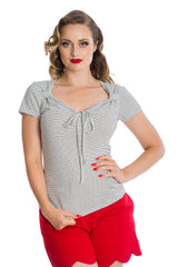 Banned Retro Sweetheart Striped Dannii Top White