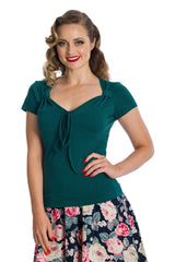 Banned Retro Sweetheart Striped Dannii Top  Green
