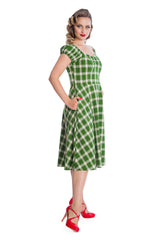 Banned Retro Sail Check Marilyn Off The Shoulder Dress Green