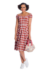 Banned Retro Sail Check Marilyn Off The Shoulder Dress Red