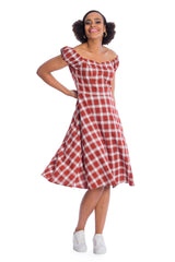 Banned Retro Sail Check Marilyn Off The Shoulder Dress Red