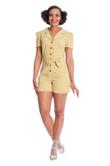 Banned Retro Women Rule Short Collar Playsuit Mustard