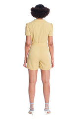 Banned Retro Women Rule Short Collar Playsuit Mustard