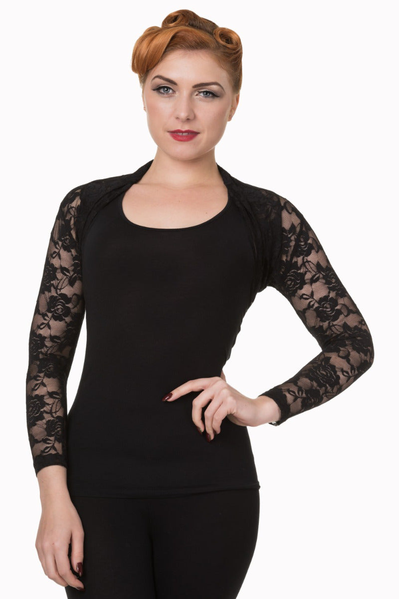 Banned Retro 1950's Lace Rose Heather Bolero Black