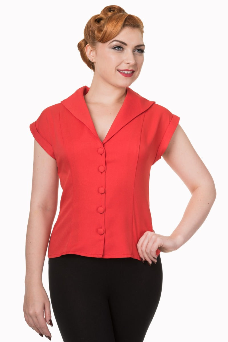 Banned Retro 1950's Dream Master Rita Shirt Lipstick Red