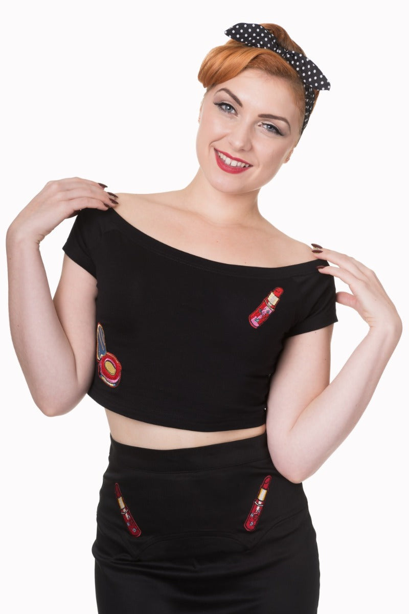 Banned Retro 70's New Romantics Rockabilly Crop Top Black