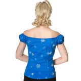 Banned Retro Vintage Romance Lives Snowflake Off Shoulder Top Blue