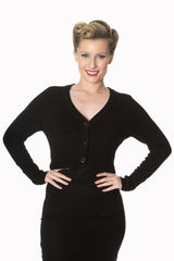 Banned Retro 1950's Let's Go Dancing V-Neck Long Sleeve Cardigan Black