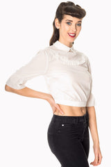 Banned Retro 1950's Lotus Collar Cropped Blouse White