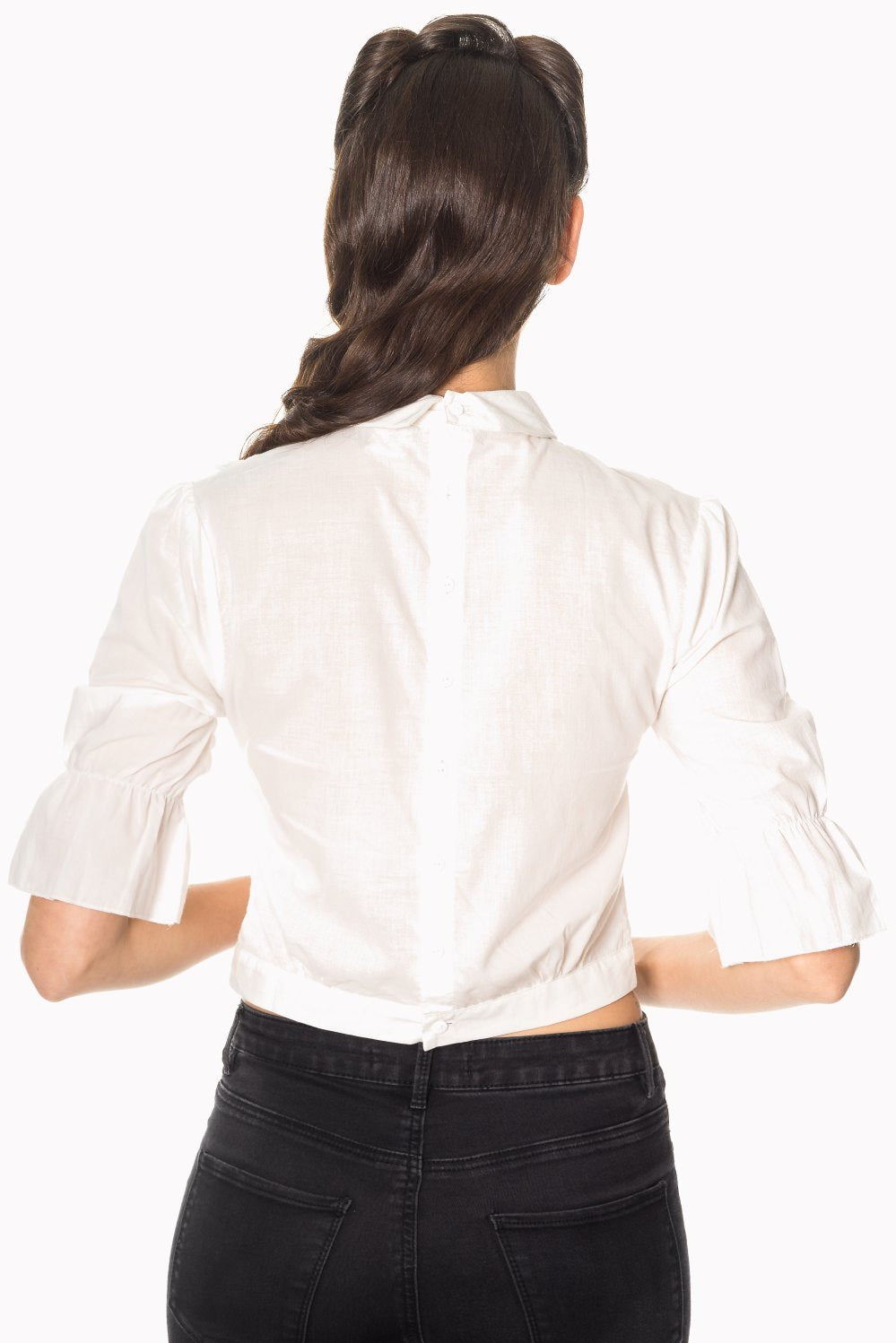Banned Retro 1950's Lotus Collar Cropped Blouse White
