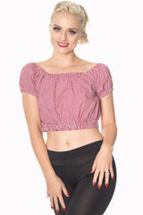 ALL MINE GINGHAM OFF SHOULDER CROP TOP