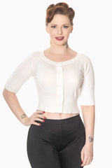 Banned Retro 1950's Raven Round Neck Cropped Vintage Cardigan Off White
