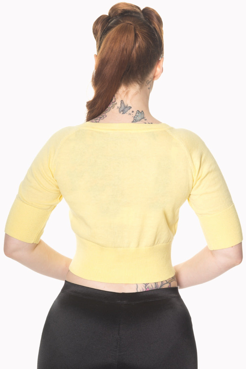 Banned Retro 1950's Raven Round Neck Cropped Vintage Cardigan Yellow
