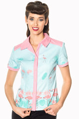 Banned Retro 1950's Going My Way Flamingo Collar Rita Blouse Blue