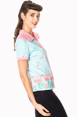 Banned Retro 1950's Going My Way Flamingo Collar Rita Blouse Blue
