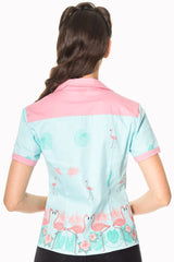 Banned Retro 1950's Going My Way Flamingo Collar Rita Blouse Blue