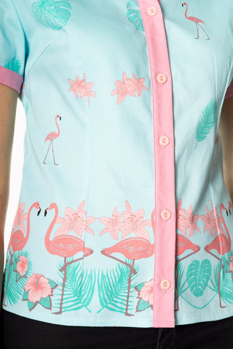 Banned Retro 1950's Going My Way Flamingo Collar Rita Blouse Blue
