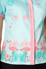 Banned Retro 1950's Going My Way Flamingo Collar Rita Blouse Blue