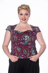 Banned Retro 1950's Frankie Peacock Floral Top Bordeaux