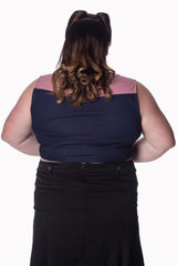 Banned Retro 1950's  J'adore Tie Up Crop Gingham Check Denim Blouse Navy