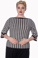 Banned Retro 1950's Izzy Houndstooth Knit Vintage Dorothy Top Black White