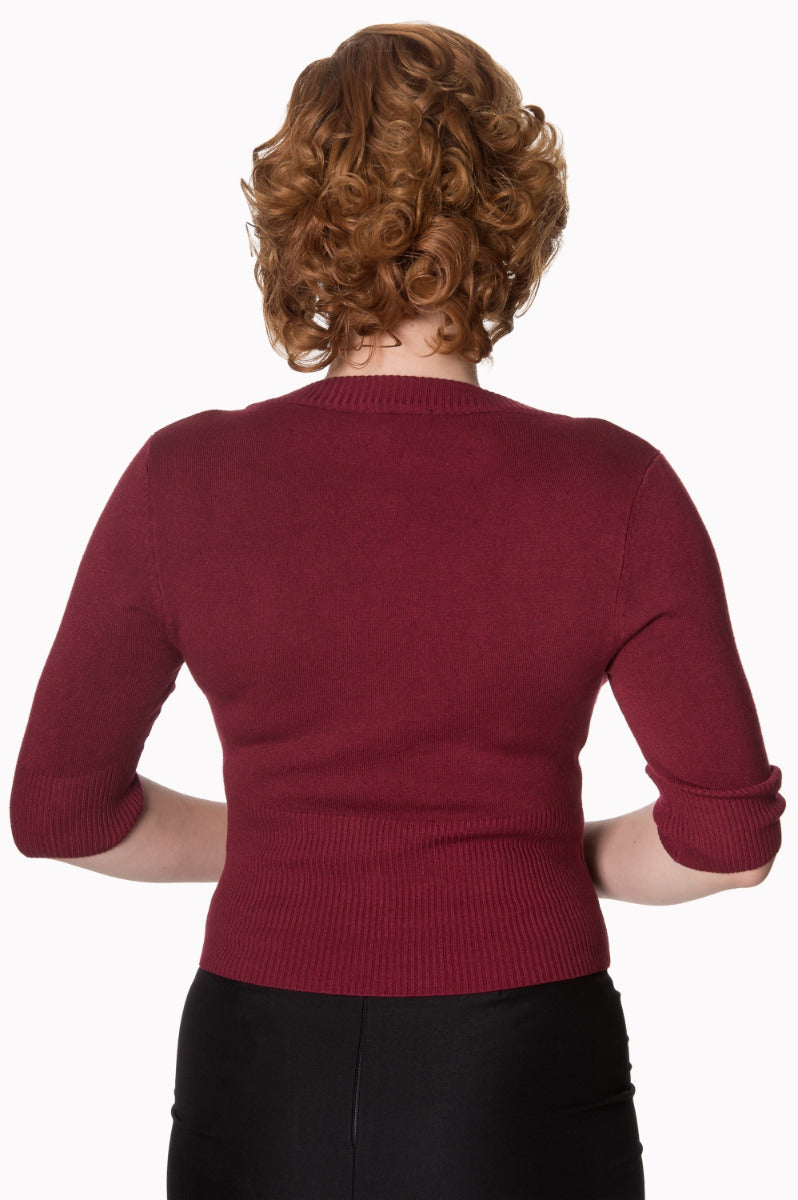 Banned Retro 1950's Overload V-Neck Cropped Vintage Cardigan Burgundy