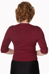 Banned Retro 1950's Overload V-Neck Cropped Vintage Cardigan Burgundy