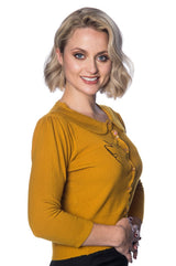 Banned Retro Cardigan mit gewelltem Kragen und Katzenmotiv