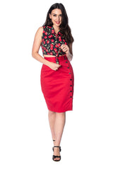 Banned Retro 1950's Cherry Soda Tie Up Crop Top Blouse Black