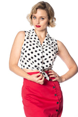 Banned Retro 1950's Black Polka Dot Love Tie Up Crop Top Blouse White