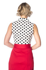 Banned Retro 1950's Black Polka Dot Love Tie Up Crop Top Blouse White