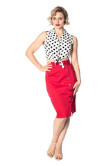 Banned Retro 1950's Black Polka Dot Love Tie Up Crop Top Blouse White