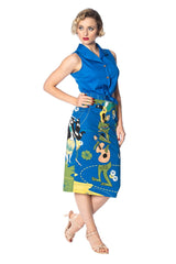 Banned Retro 1950's Tiki Tie Up Crop Top Blouse Blue