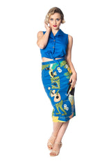 Banned Retro 1950's Tiki Tie Up Crop Top Blouse Blue