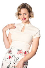 MANDARIN COLLAR TOP-Cream