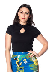 MANDARIN COLLAR TOP-Black