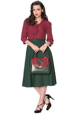 Banned Retro 1950's Perfect Pussy Bow Vintage Bell Sleeve Blouse Burgundy