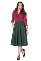 Banned Retro 1950's Perfect Pussy Bow Vintage Bell Sleeve Blouse Burgundy