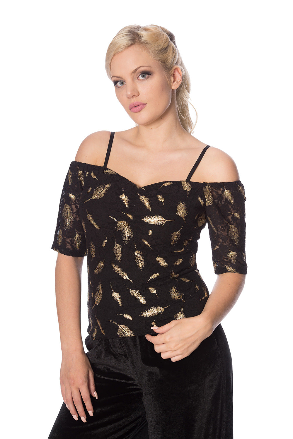 SPARKLE FEATHER TOP-Black-EU