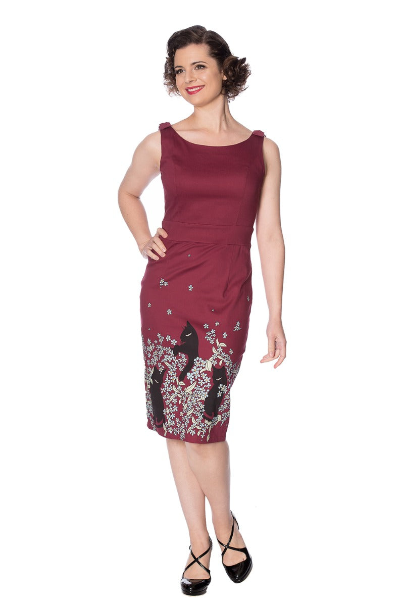 BLACK CAT BLOOM PENCIL DRESS