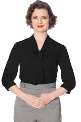 Banned Retro 1950's Perfect Pussy Bow Vintage Bell Sleeve Blouse Black