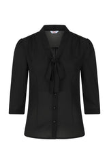 Banned Retro 1950's Perfect Pussy Bow Vintage Bell Sleeve Blouse Black