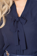 Banned Retro 1950's Perfect Pussy Bow Vintage Bell Sleeve Blouse Navy
