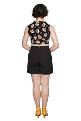 Banned Retro 1950's Fruit Days Coconut Tiki Tie Up Crop Top Blouse Black