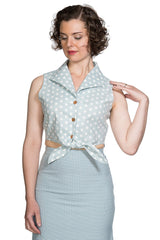 Banned Retro 1950's Polka Dot Tie Up Crop Top Vintage Blouse