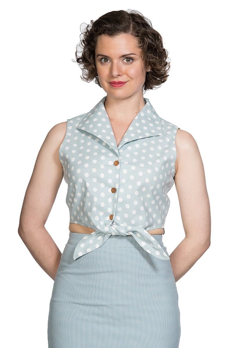 Banned Retro 1950's Polka Dot Tie Up Crop Top Vintage Blouse